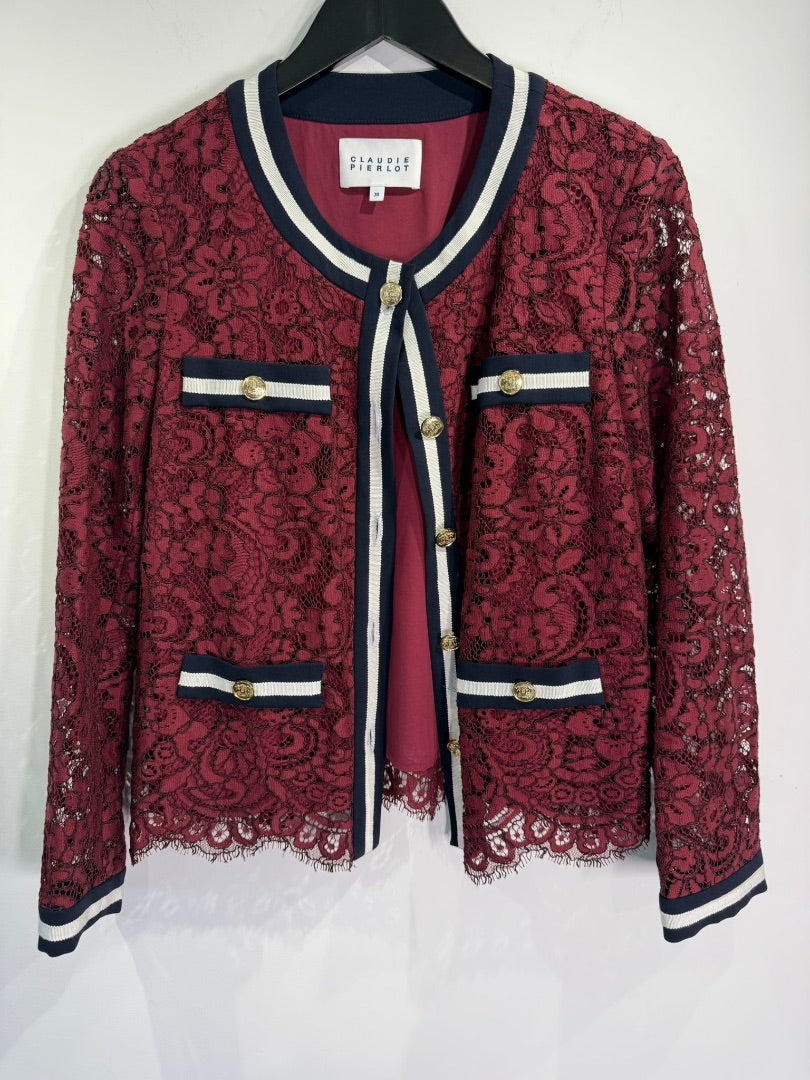 Claudie Pierlot Burgundy Lace top, Size 38