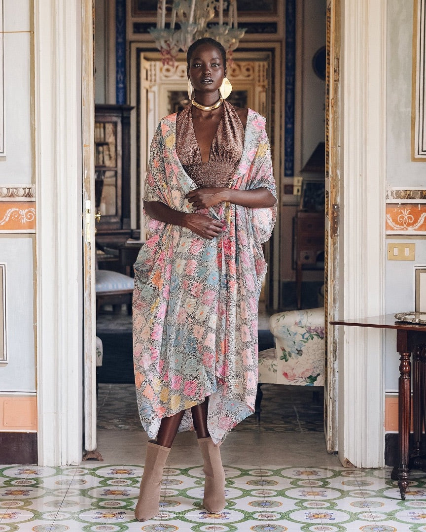 Mes Demoiselles multicoloured otranto long silky kimono, Size 42