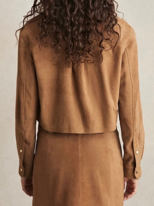 reiss tan connie press stud suede jacket, Size 14