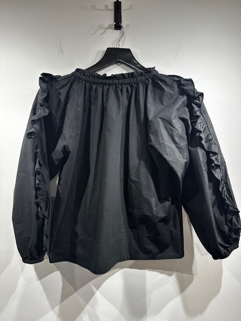 no label black frill sleeve top, Size medium