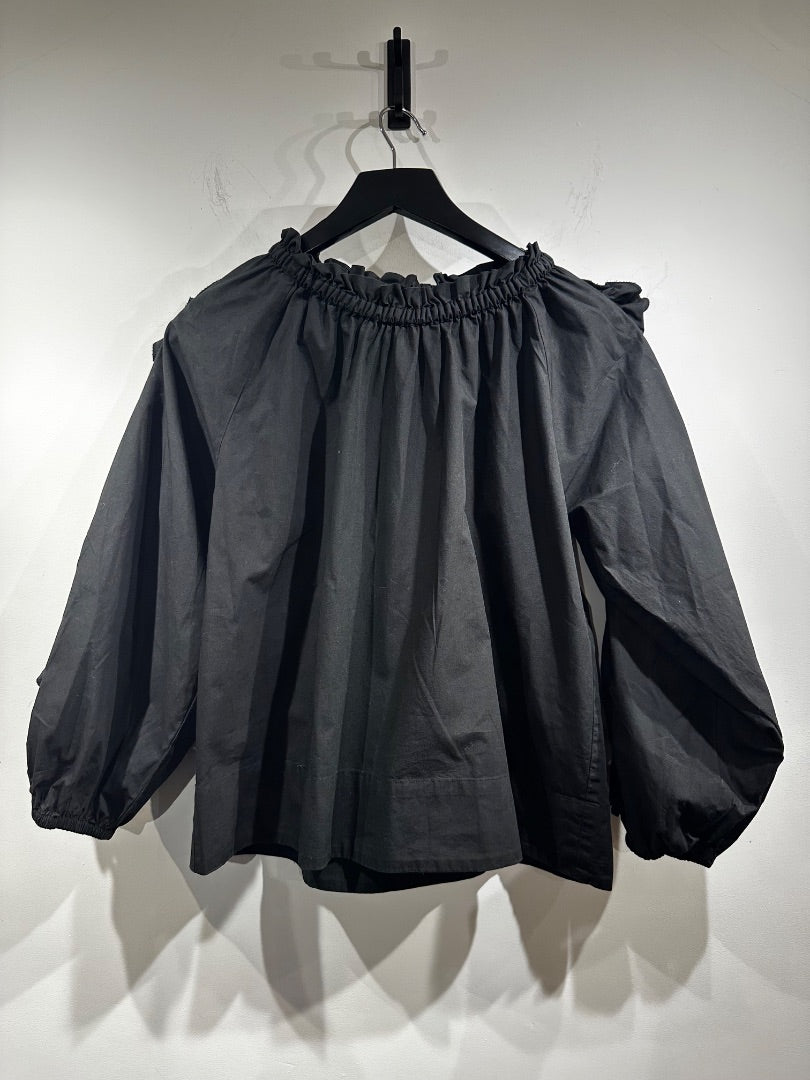 no label black frill sleeve top, Size medium