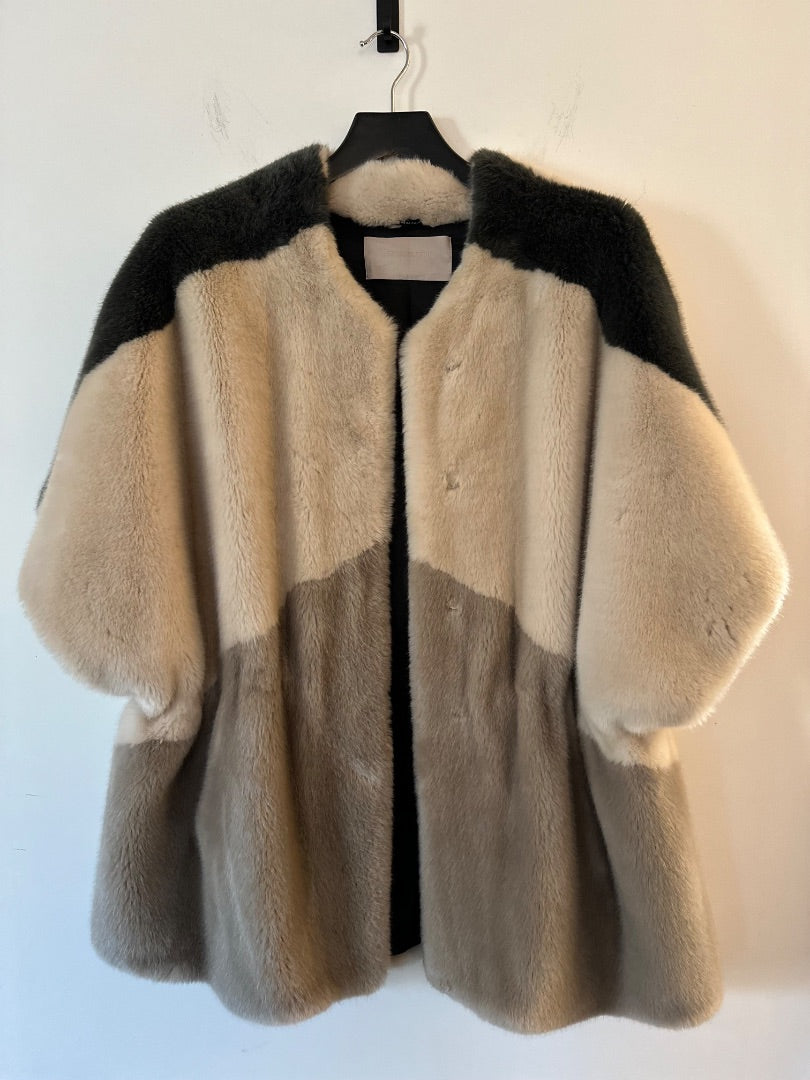 george rech cream faux fur jacket, Size medium