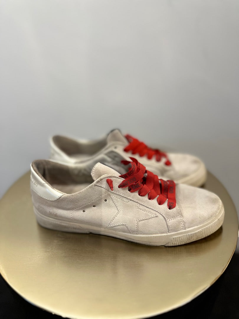 golden goose grey & red may sneakers with red laces, Size 38