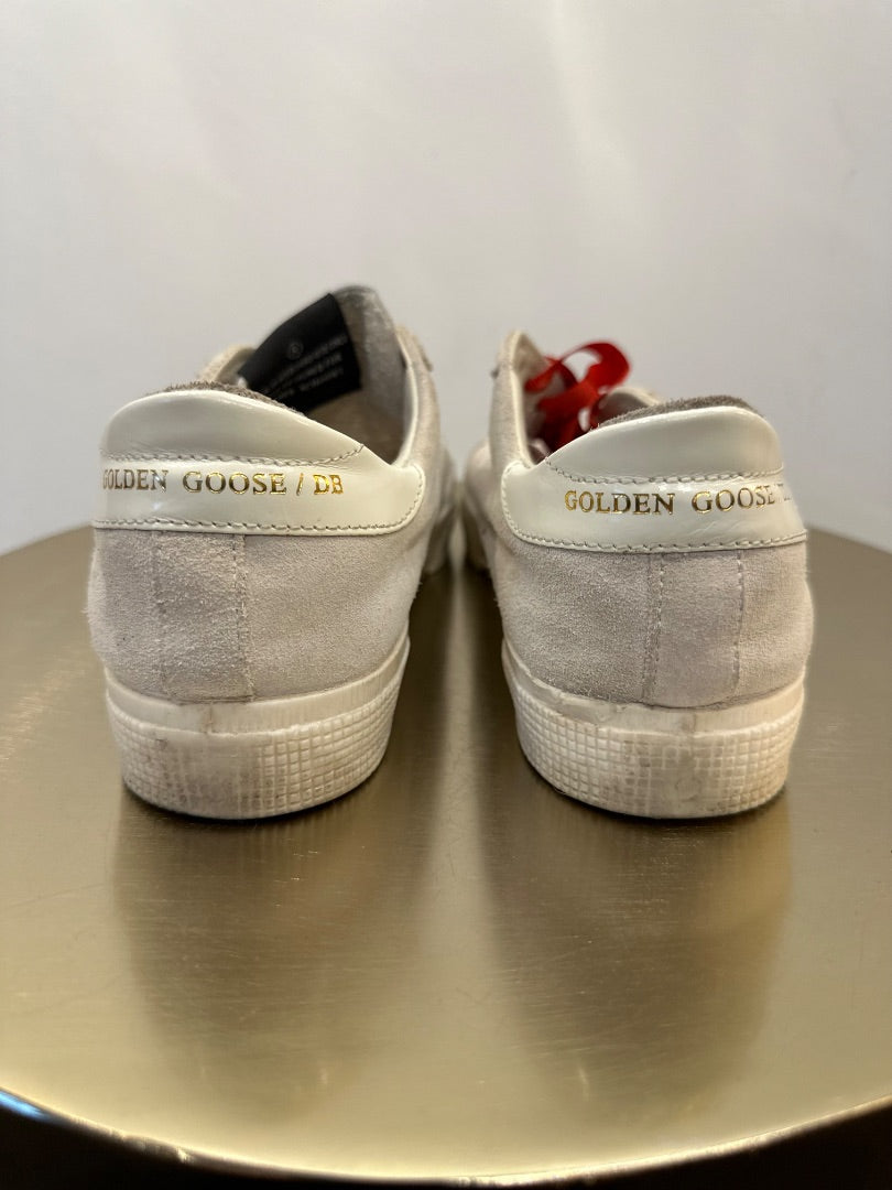 golden goose grey & red may sneakers with red laces, Size 38