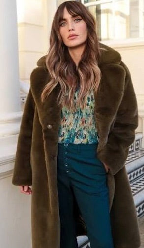 issy london olive faux fur coat, Size small