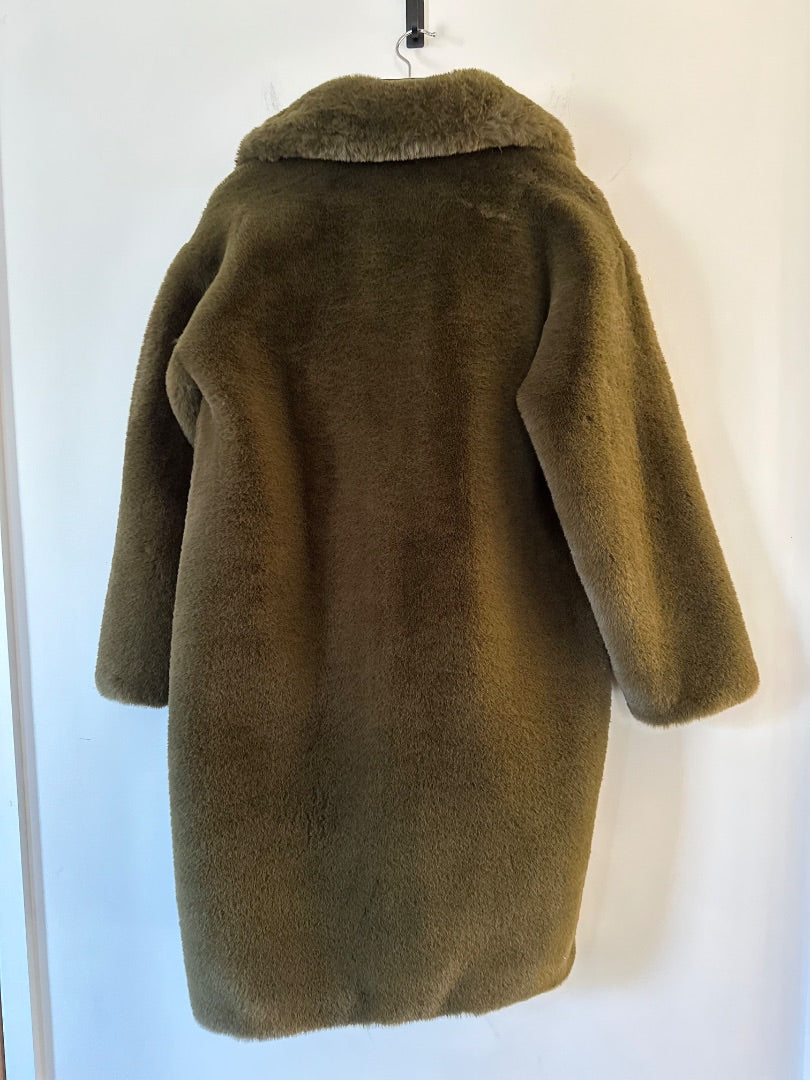 issy london olive faux fur coat, Size small