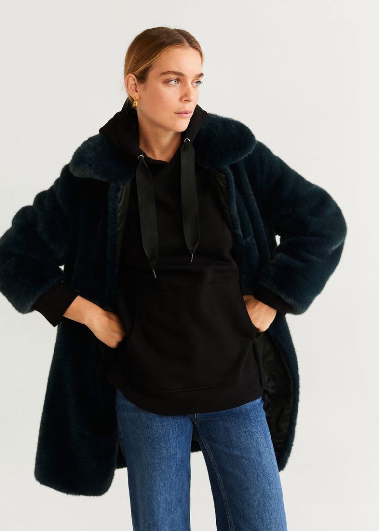 mango teal faux fur coat, Size medium
