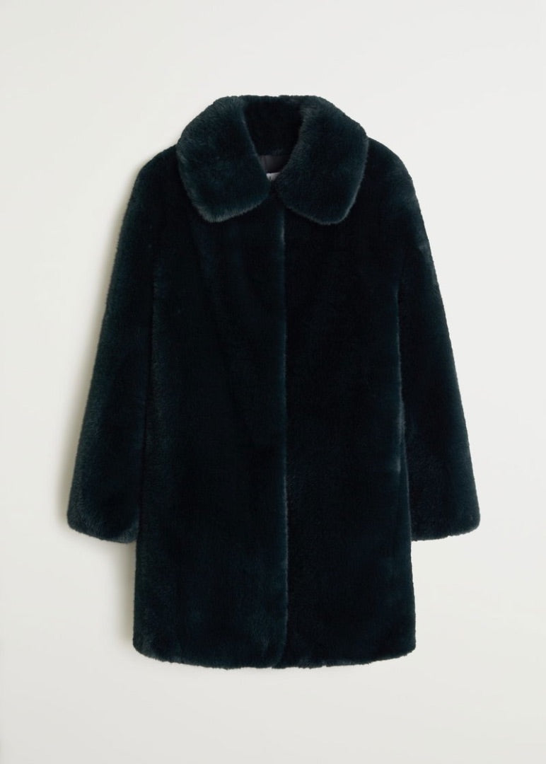 mango teal faux fur coat, Size medium
