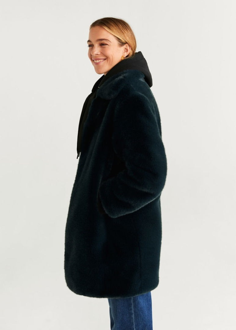 mango teal faux fur coat, Size medium
