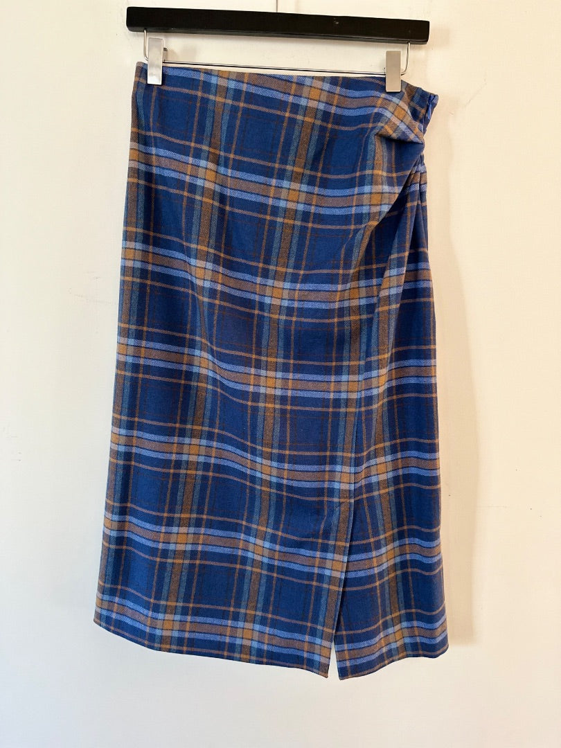 niu blue tartan midi skirt, Size medium