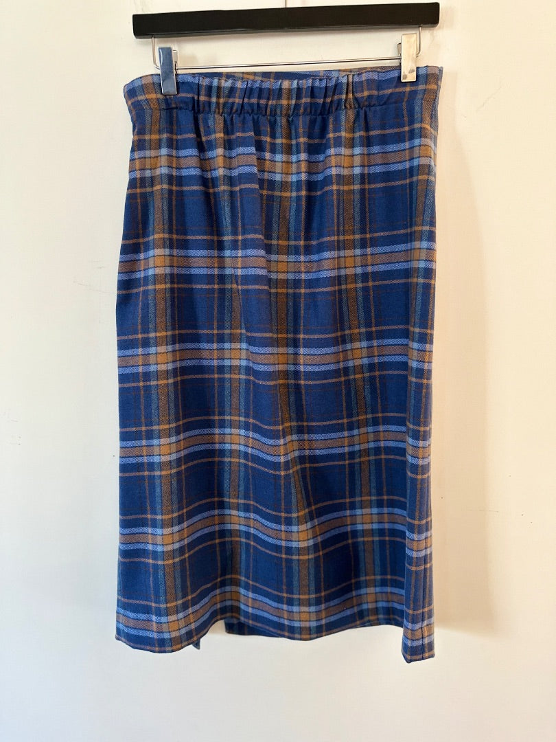 niu blue tartan midi skirt, Size medium