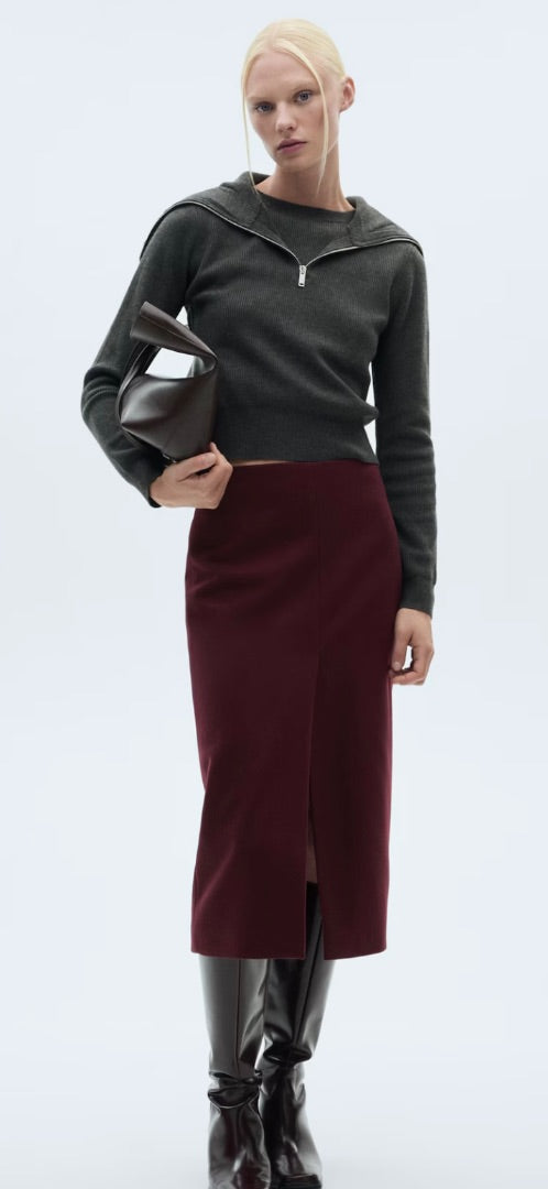 mango wine wool pencil skirt, Size medium