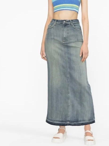 ganni washed blue denim maxi skirt, Size 40