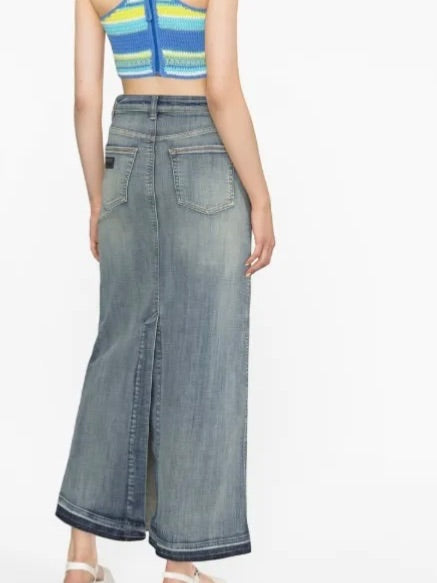 ganni washed blue denim maxi skirt, Size 40