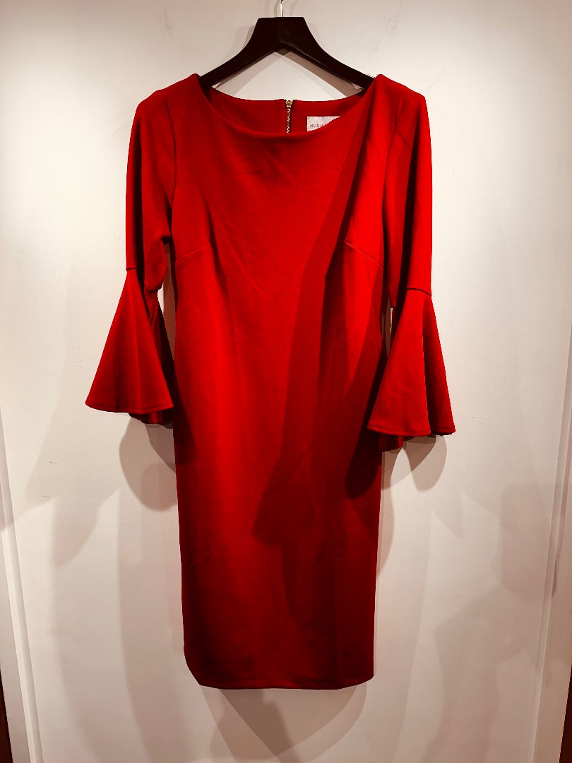 ronnie nicole red flare sleeve midi dress, Size 10