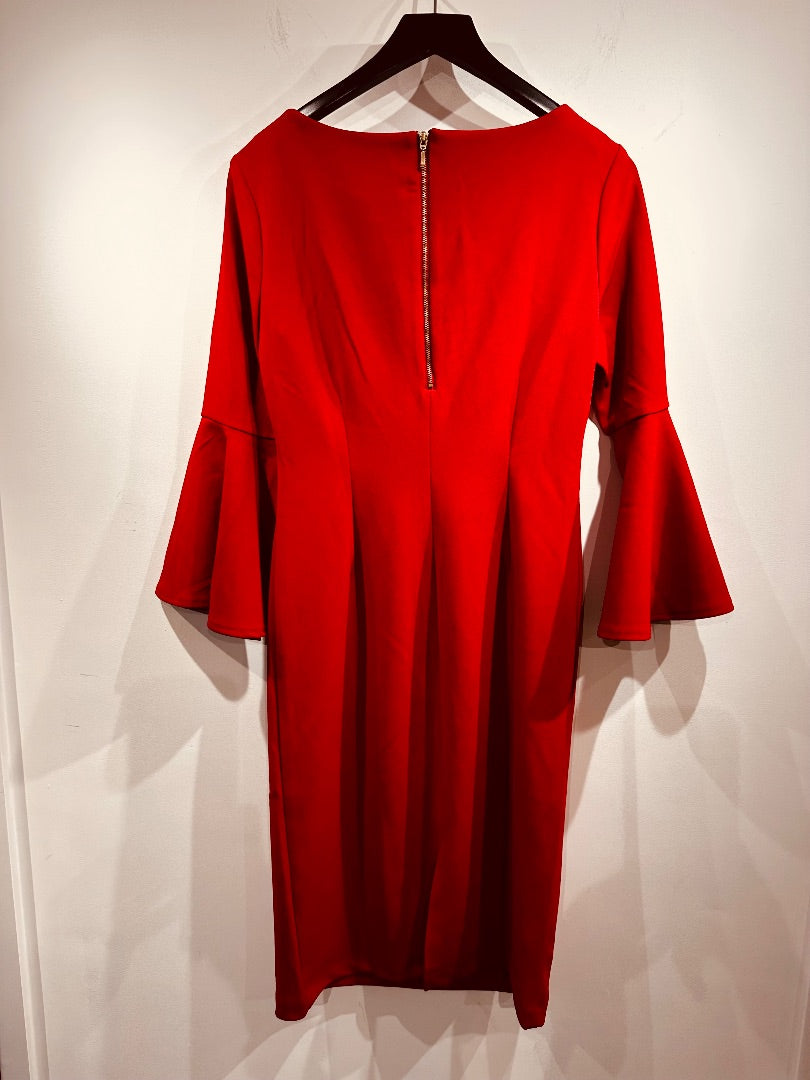 ronnie nicole red flare sleeve midi dress, Size 10