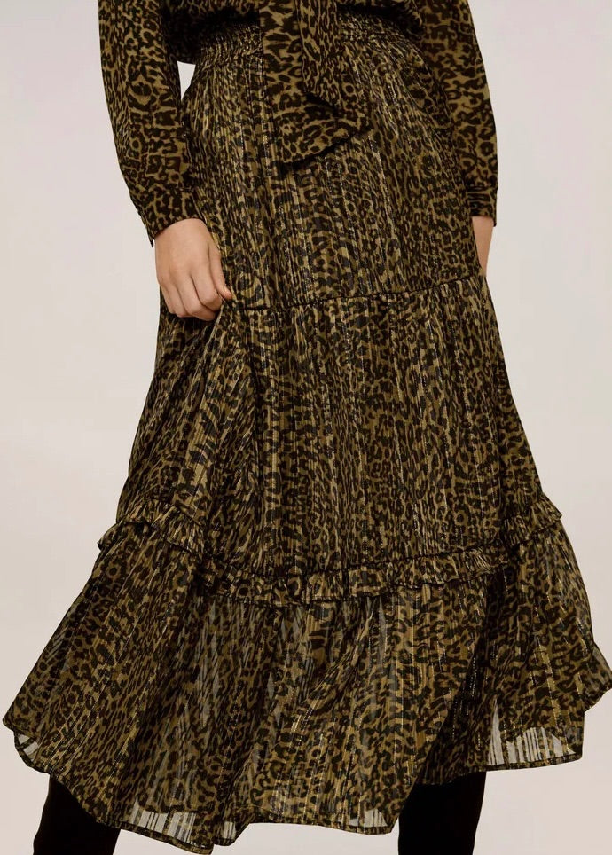 mango neutrals leopard print midi skirt, Size small