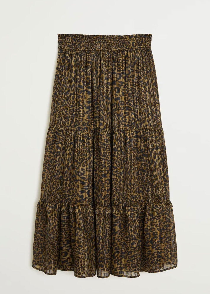 mango neutrals leopard print midi skirt, Size small
