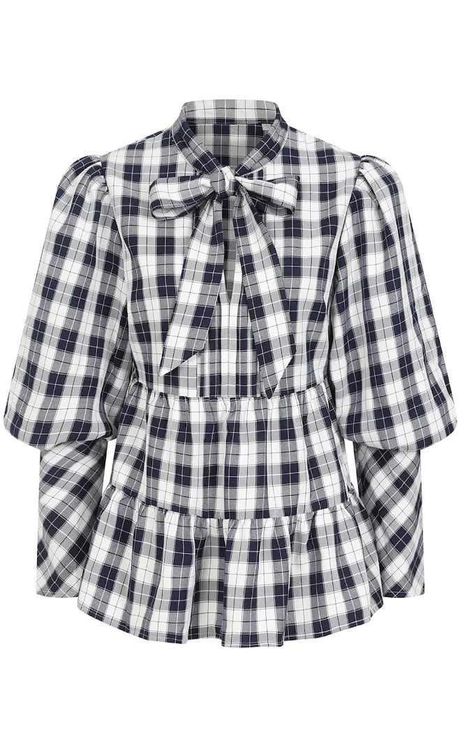 Somerset by Alice Temperley navy check bow top, Size 12