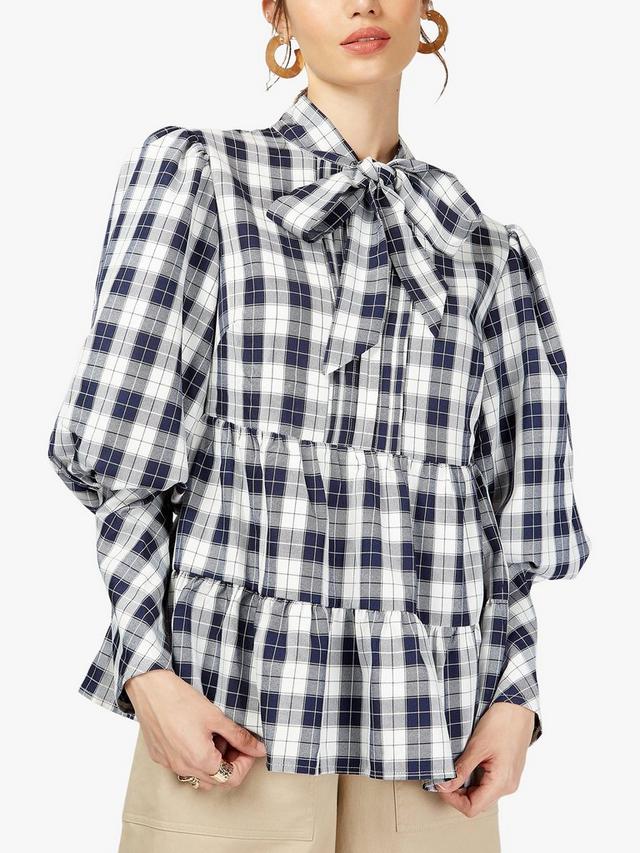 Somerset by Alice Temperley navy check bow top, Size 12