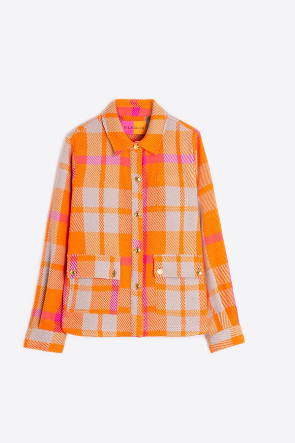 vilagallo orange/pink check neon shacket, Size 36