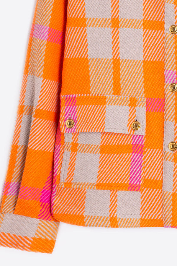 vilagallo orange/pink check neon shacket, Size 36