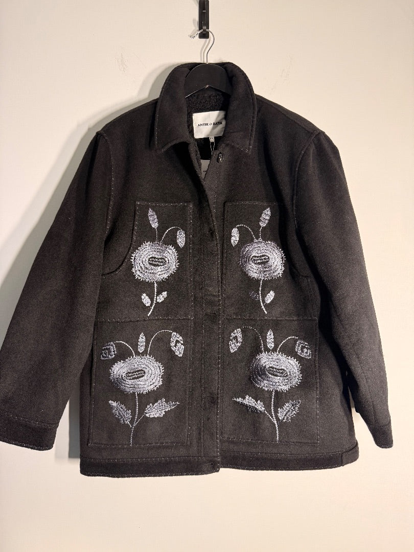 antik batik Black Appliqued lamby jacket, Size M