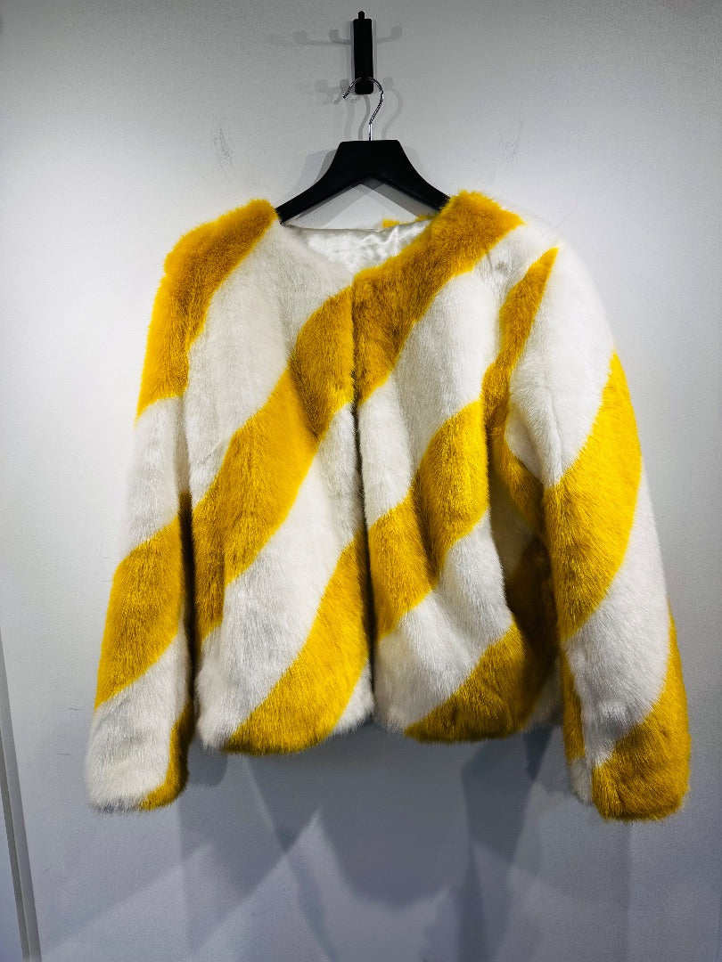 sam edelman yellow & ivory soft faux fur jacket, Size medium