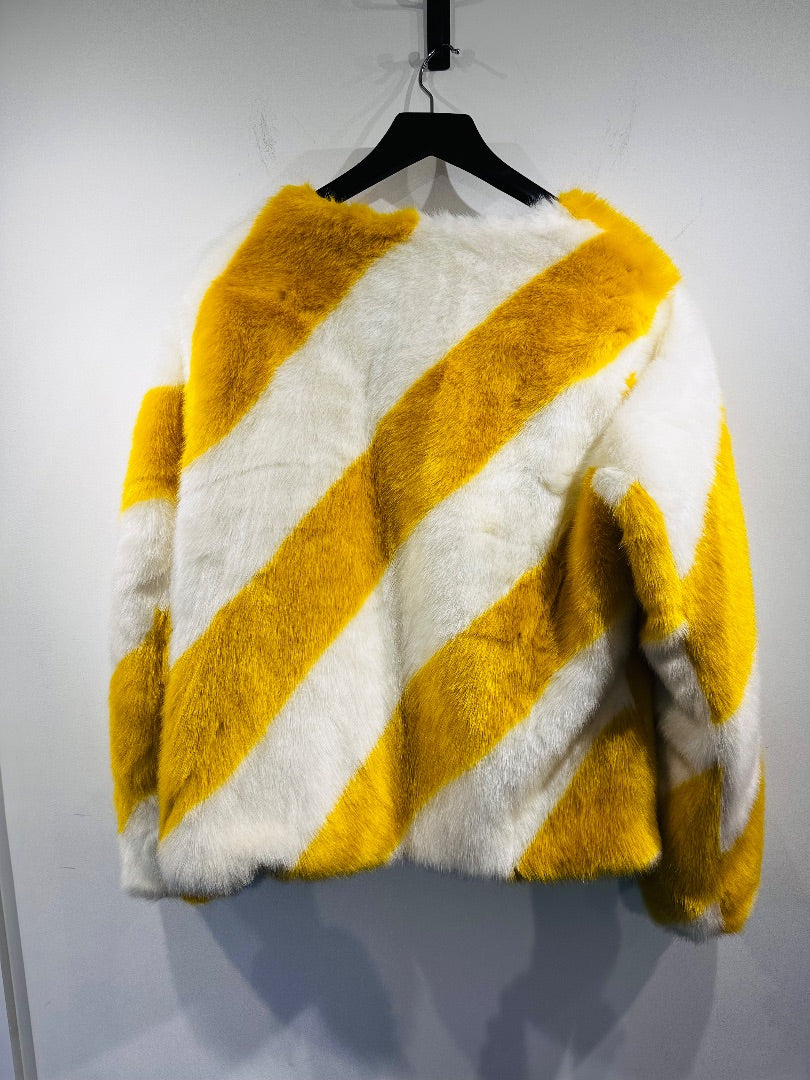 sam edelman yellow & ivory soft faux fur jacket, Size medium