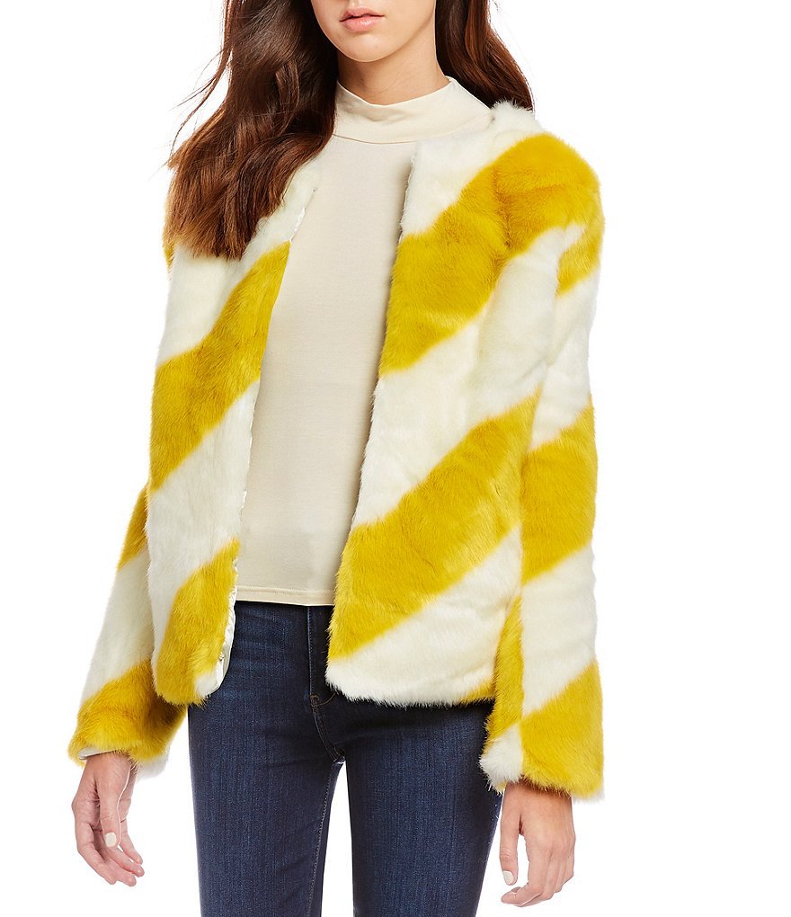 sam edelman yellow & ivory soft faux fur jacket, Size medium