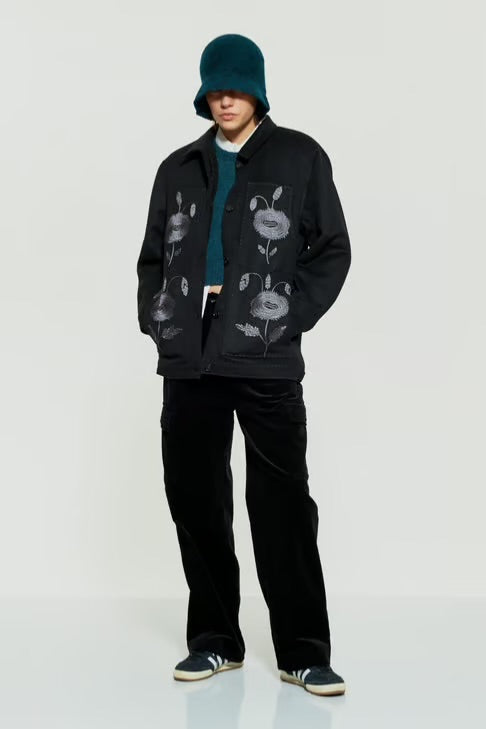 antik batik Black Appliqued lamby jacket, Size M