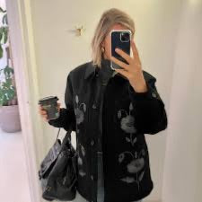 antik batik Black Appliqued lamby jacket, Size M