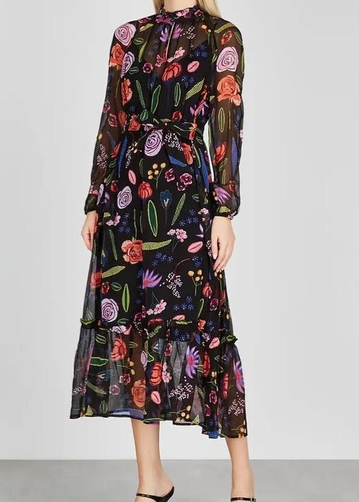 baum und pdferdgarten black antoinette floral midi dress, Size medium