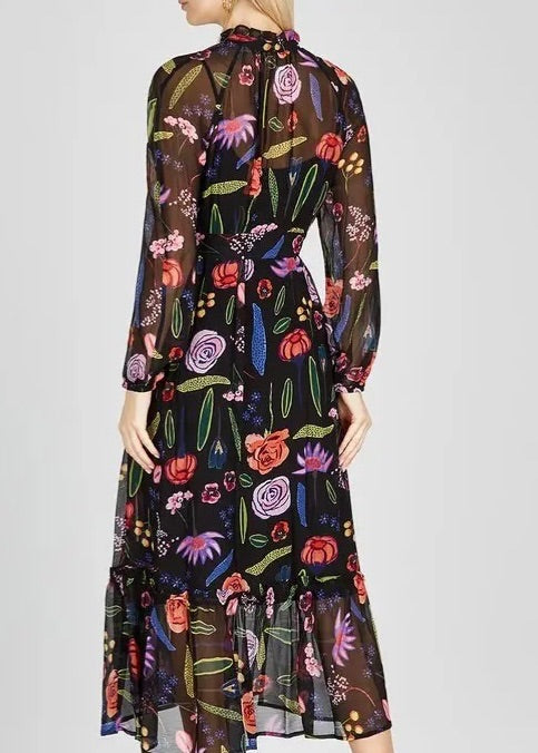 baum und pdferdgarten black antoinette floral midi dress, Size medium