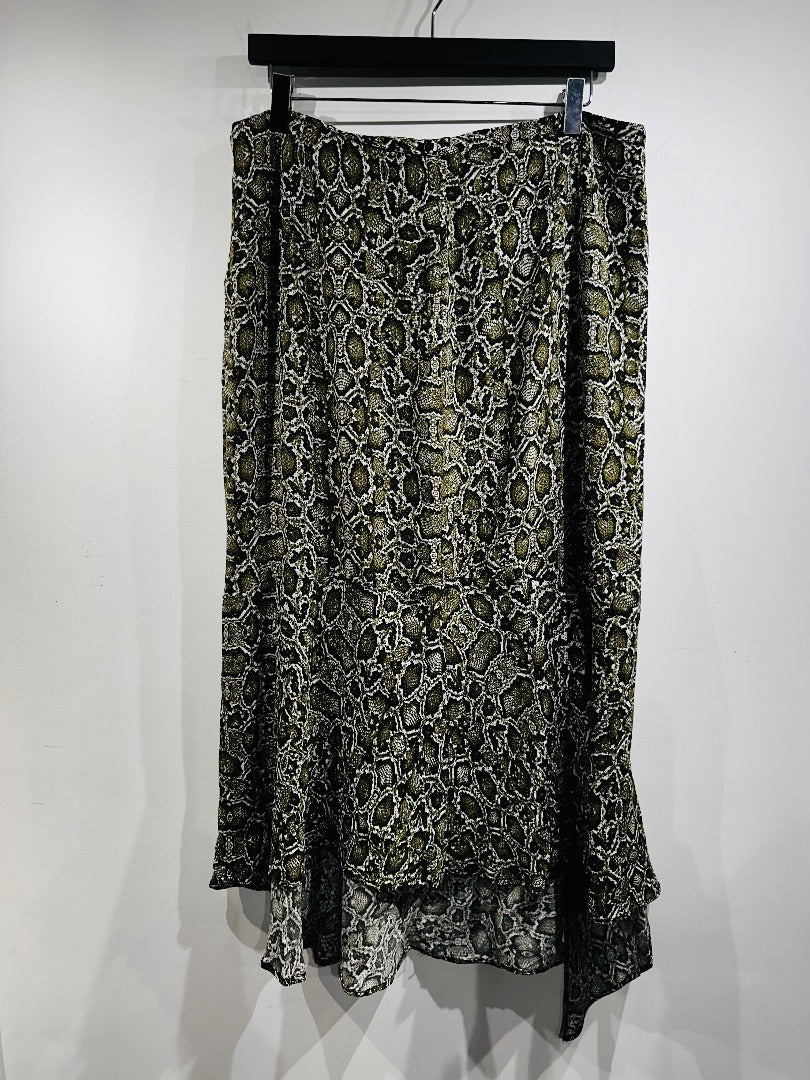 essentiel antwerp green snakeskin print skirt, Size 16