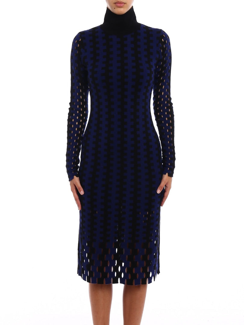 dvf violet/black intarsia check knit dress, Size large