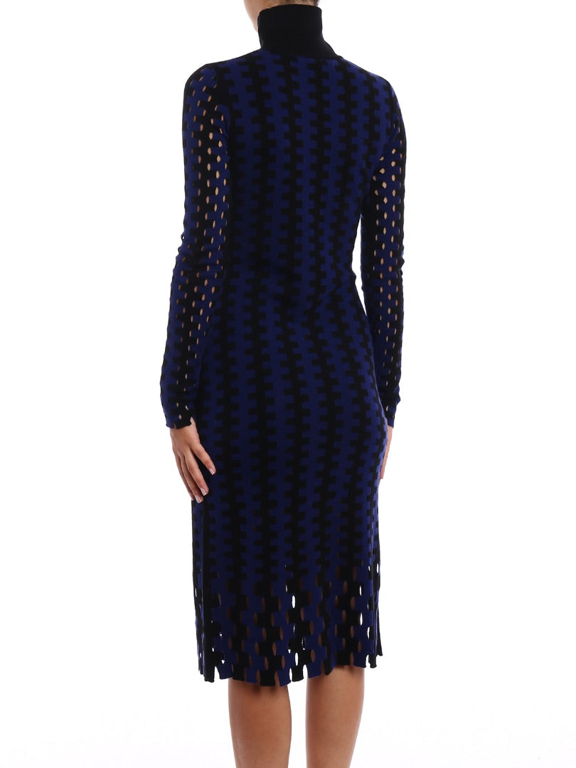 dvf violet/black intarsia check knit dress, Size large