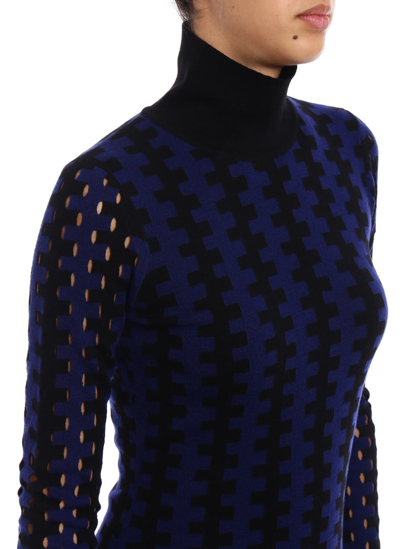 dvf violet/black intarsia check knit dress, Size large