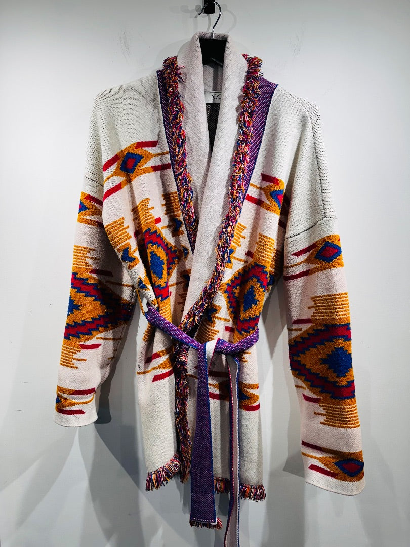 regino multicoloured belted jacquard cardigan, Size small