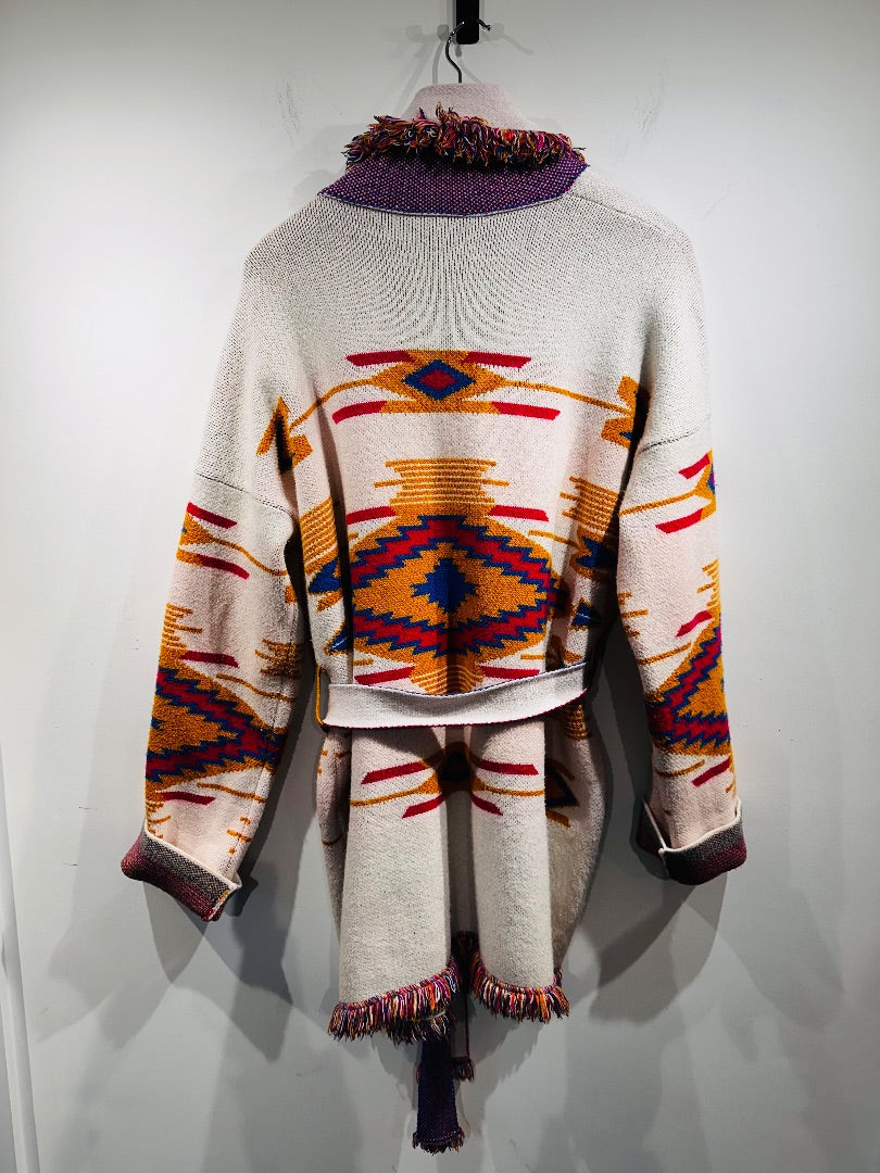 regino multicoloured belted jacquard cardigan, Size small