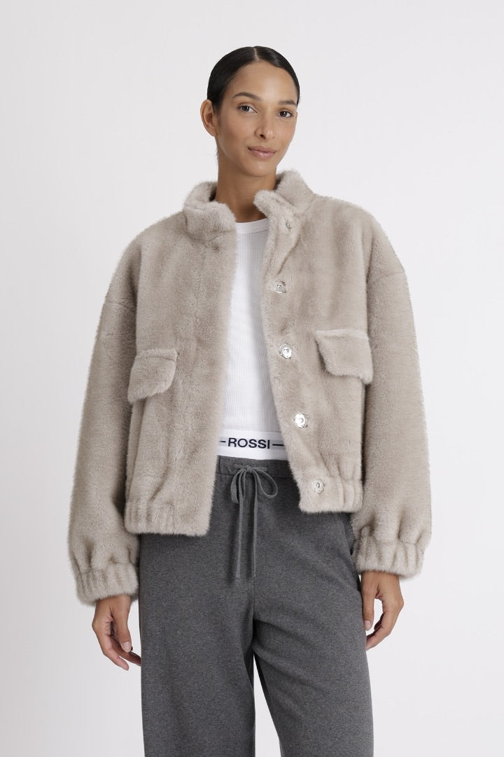 bash grey paros faux fur jacket, Size 2