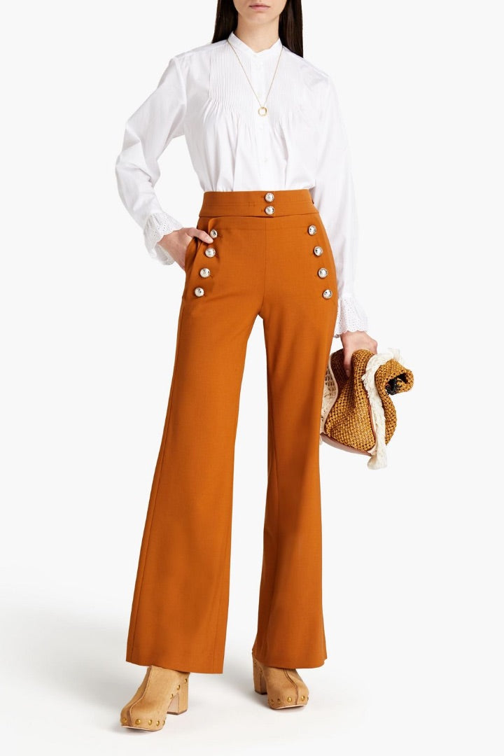 chloe rust wide leg sailor pants, Size 38