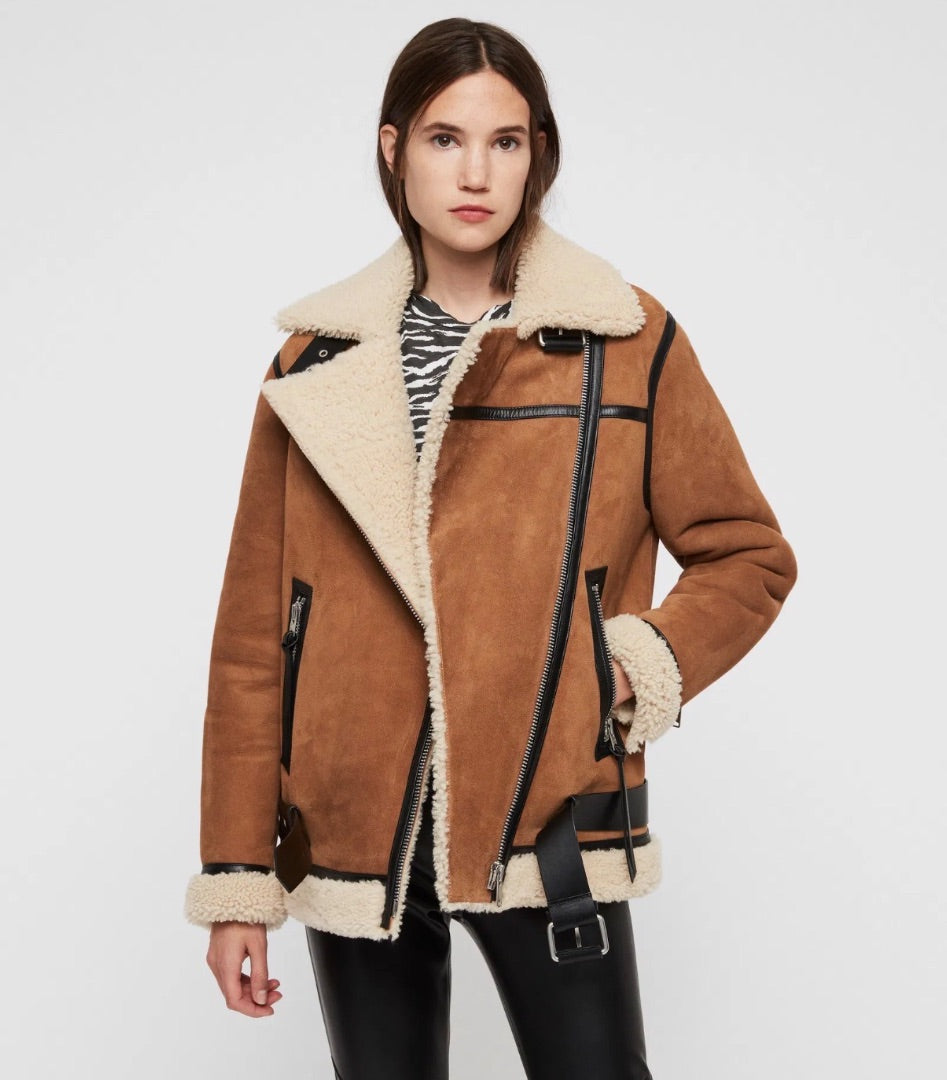 all saints Brown Sheepskin jacket, Size Small