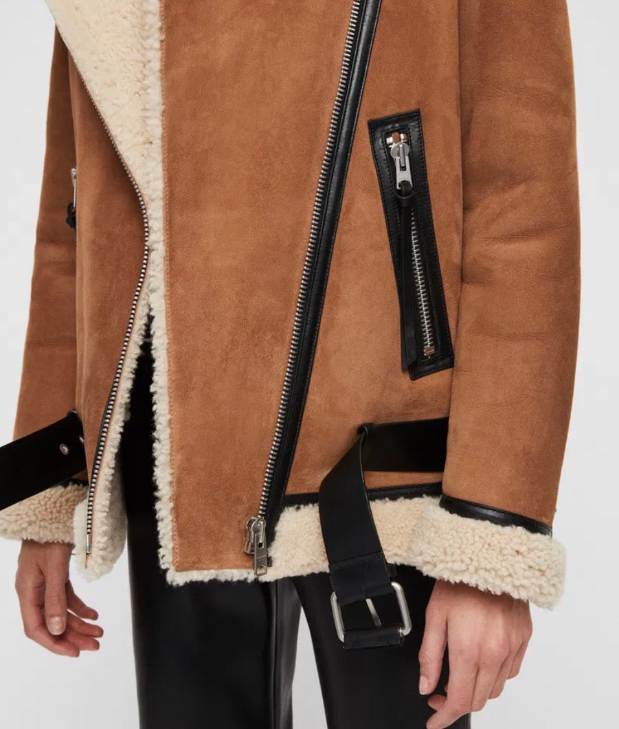 all saints Brown Sheepskin jacket, Size Small