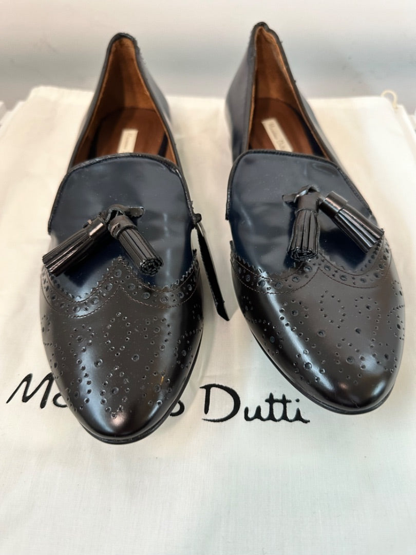 Massimo Dutti Black Brogue front loafers, Size 40
