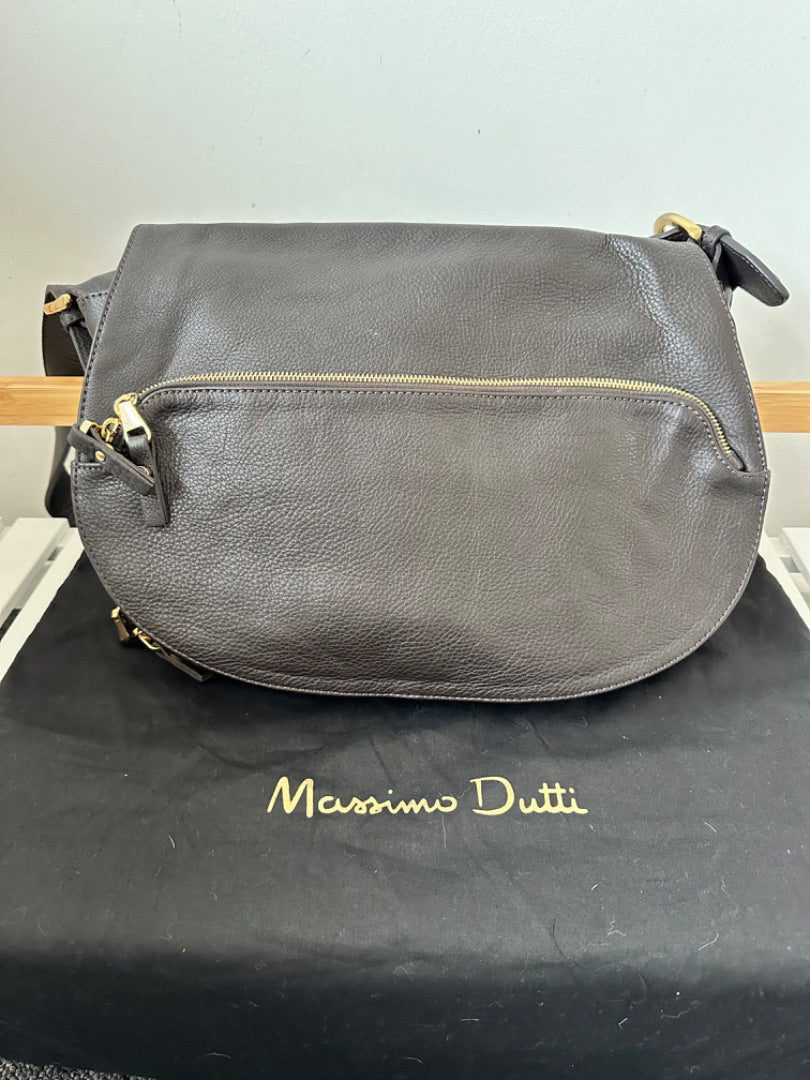 Massimo Dutti Brown Leather Satchel Bag, Size