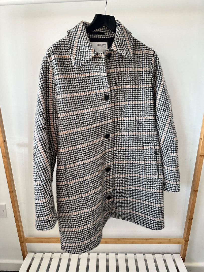 selected femme Multicoloured Houndstooth checked coat, Size 12