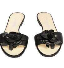 Load image into Gallery viewer, Chanel Black Camelia slides, Size 38.5
