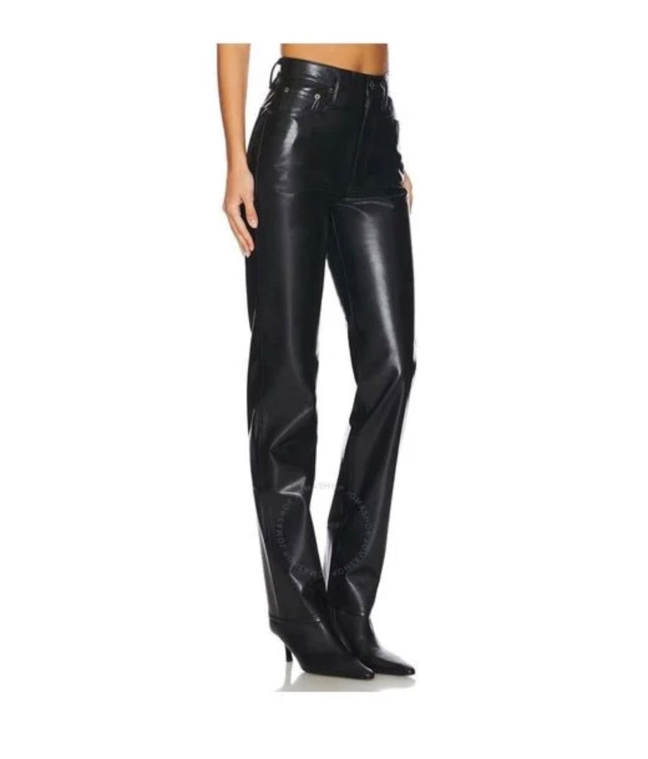 Agolde Midnight Blue Pinched leather look trousers, Size 24