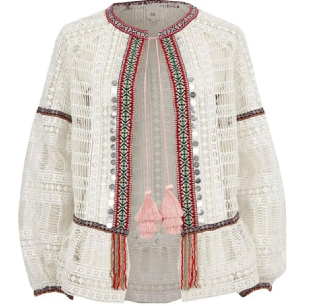 river island Ivory Crochet top, Size Small